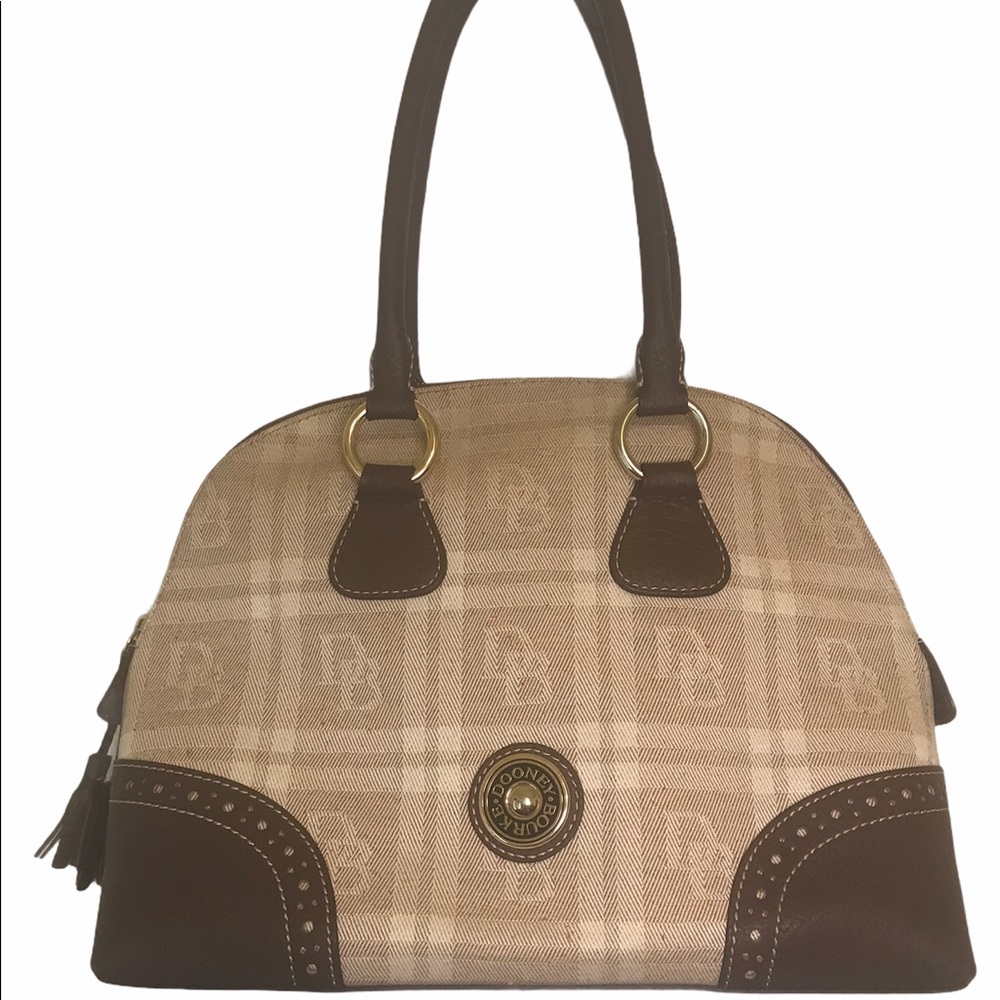 Rare Vintage Dooney & Bourke Brown/Beige Satchel w/ DB Medallion EUC